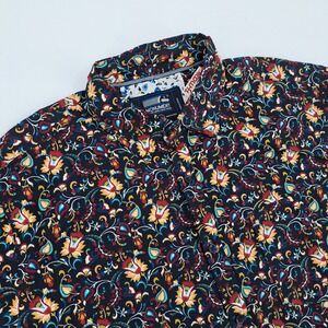 Monument Floral Paisley Shirt Mens Large Cotton Navy Blue Short Sleeve Button Up